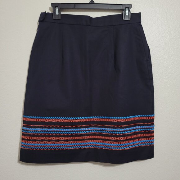Brooks Brothers Embroidered Navy Blue 2-piece Set Top & Skirt Size 8 - Picture 6 of 14